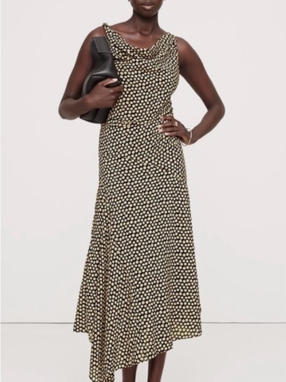 Banana Republic Black Maxi Dress with Cream Polka Dots